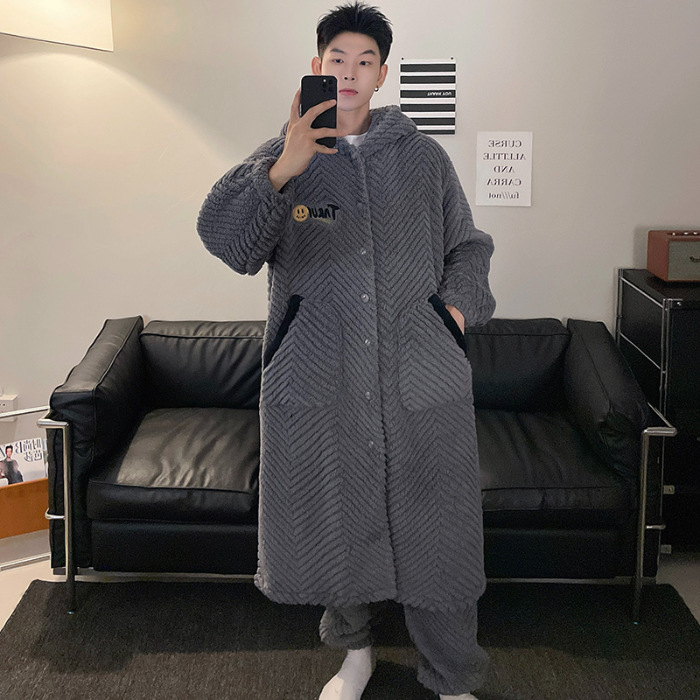 Coral couple sleepwear ins with thick fleece men's nightgown autumn and winter new women's two-piece set can be worn_voghion.com