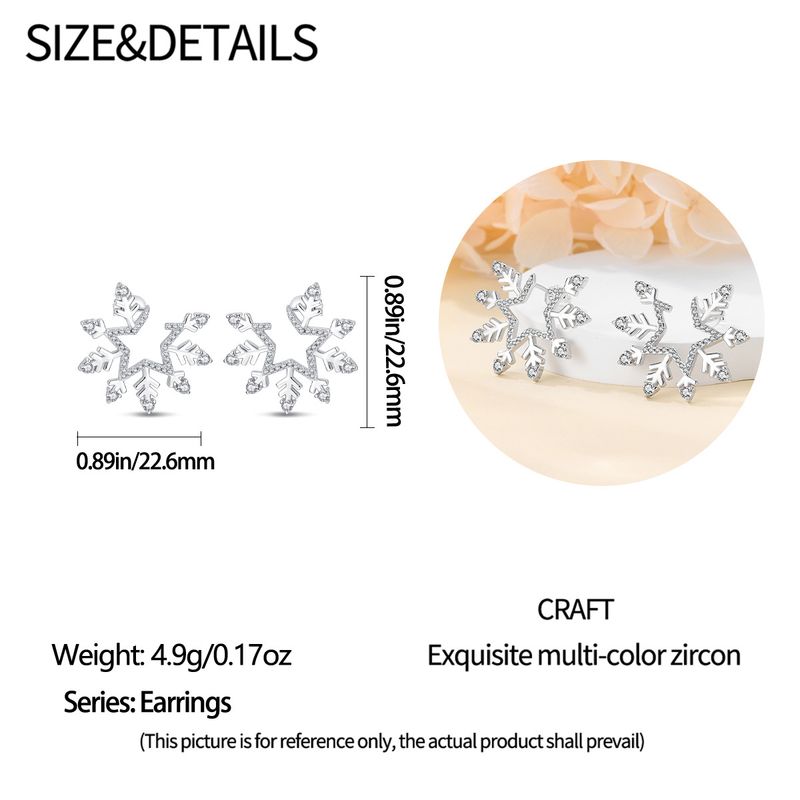 Boucles d'oreilles flocon de neige bleu pour femme en argent rhodié, design géométrique élégant pour l'hiver et les fêtes. Cadeau de luxe léger._voghion.com