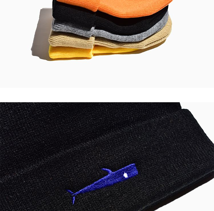 Tendenza Autunno e Inverno Sezione sottile Ricamo di pesci volanti Berretto lavorato a maglia Moda semplice Testa slip-on Hip-hop Berretto di lana nero Uomo e donna_voghion.com