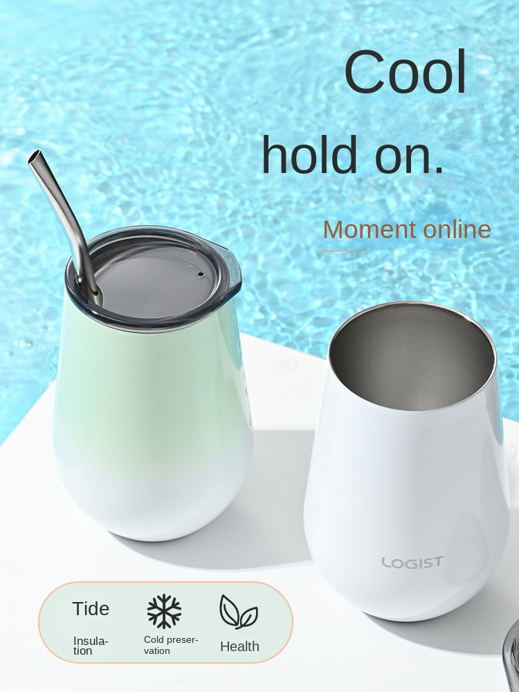 Bottiglia d'acqua isolata in acciaio inossidabile di alta qualità da 330 ml per ufficio/casa - Bicchiere da caffè e tè resistente con cannuccia_voghion.com