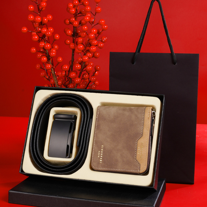 Men's Wallet Belt Set Men's Leather Premium Belt Wallet Gift Box Automatic Buckle Business Cowhide Men's Belt_voghion.com
