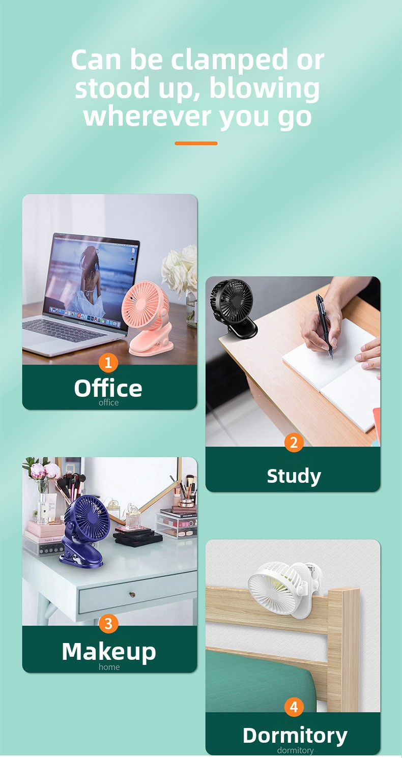 Wentylator USB Clip - Wysoka prędkość (5 m/s) i cisza (25 dB) z oscylacją 90° Do biurka/biura/sali lekcyjnej_voghion.com