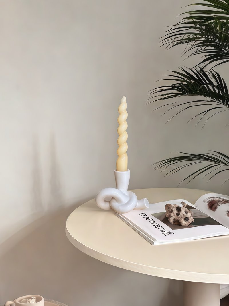 1 bougeoir en céramique en forme de corde blanche, forme artistique unique, adapté au salon, à la bibliothèque et à d'autres décorations multi-scènes._voghion.com