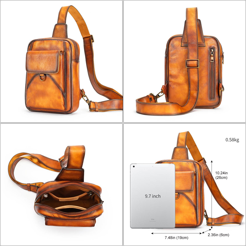 Men's Genuine Leather Crossbody Bag - Premium Full Grain Cowhide, Vintage Style, Large Capacity For Travel & Daily Use Brushed Color Chest Bag Men_voghion.com