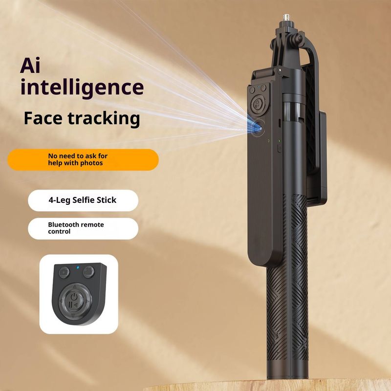 Palo de selfie con IA, seguimiento facial y rotación de 360°, control remoto Bluetooth y trípode antigolpes para transmisión en vivo y vlogs (extensible hasta 1,8 m)_voghion.com