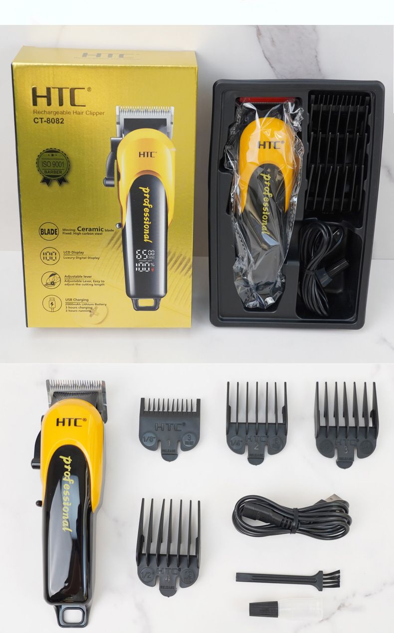 HTC Professional Hair Clipper For Men, Women & Pets - Cordless Rechargeable Trimmer With Ceramic Blade, Low Noise (46-70db), 1-3H Runtime_voghion.com