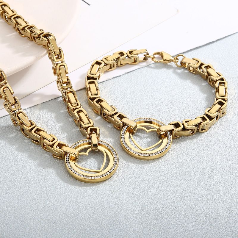 Set di gioielli da donna, alla moda, con ruota in acciaio inossidabile, personalità, rotondo, pieno di diamanti, a forma di cuore, catena spessa_voghion.com