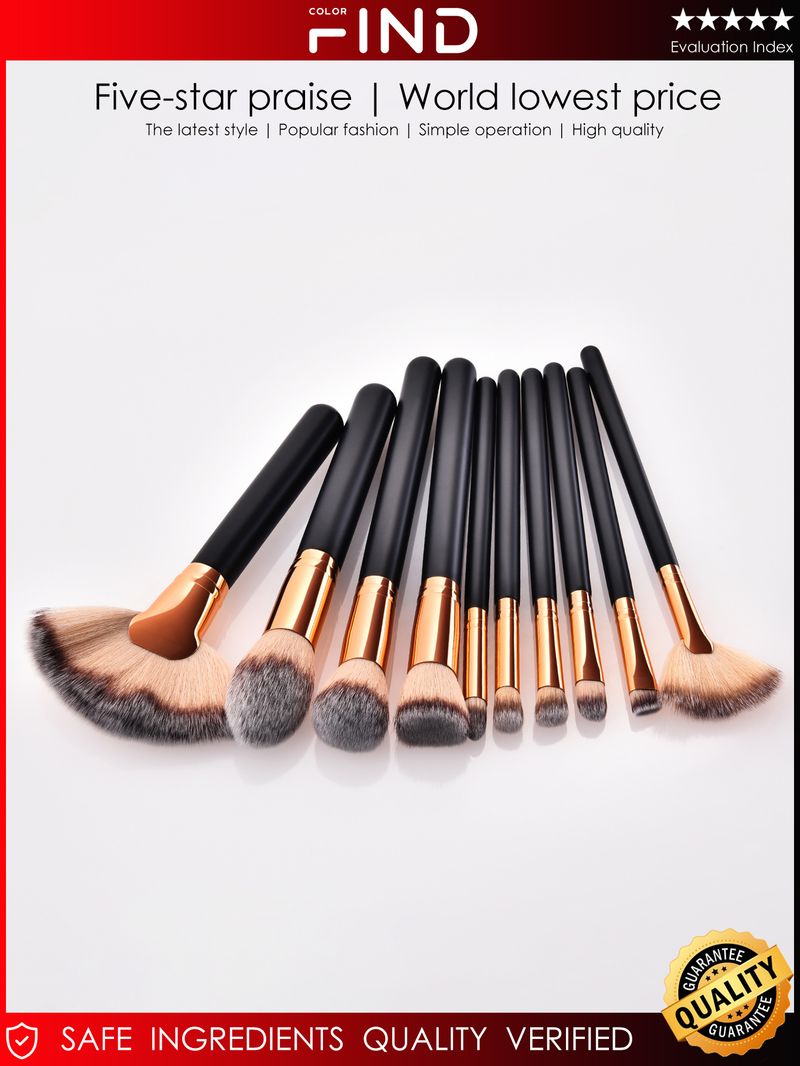 10 pcs Black Makeup Brush Set High Quality Facial Professional Makeup Brushes FINDCOLOR Factory Direct Sales_voghion.com