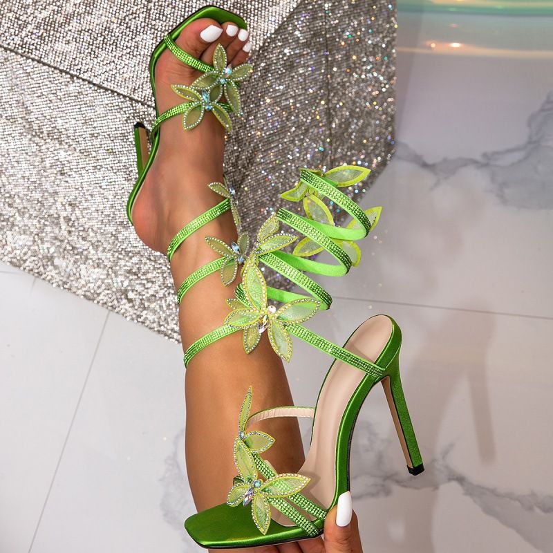 Add 3 Colors Of Snake Shaped Wrapped Open Toe Rhinestones, Sparkling Diamonds, Butterfly Bows, Slim Heels, Sexy Sandals_voghion.com