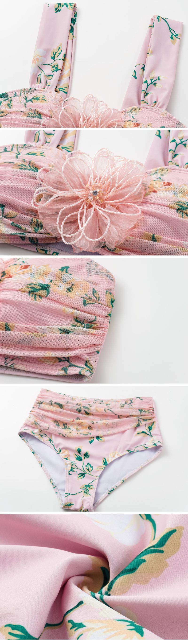 Women's new swimwear women's Mini ruffled sweet pink floral beach vacation one-piece swimsuit suit_voghion.com