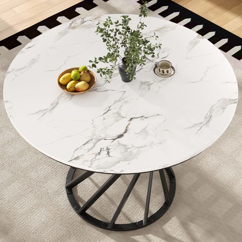 Runder Esstisch 80x76cm Mit Marmorplatte, Schwarze Beine_voghion.com