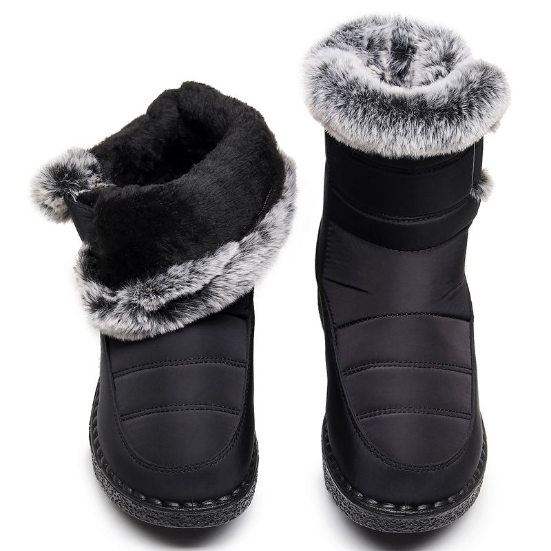 Sneeuw Outdoor Konijnenbont Pluche Brede Klittenband Mid-Calf Schoenen Waterdichte Dames Katoenen Laarzen EU Maat 45_voghion.com