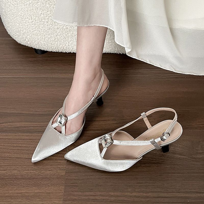 Sandały damskie Head, 2025 Lato Nowość, Obcas kociaka, Obcas szpilkowy, Szpiczaste buty na wysokim obcasie, Francuski styl, Uroczy kolor nude Noś wygodnie_voghion.com