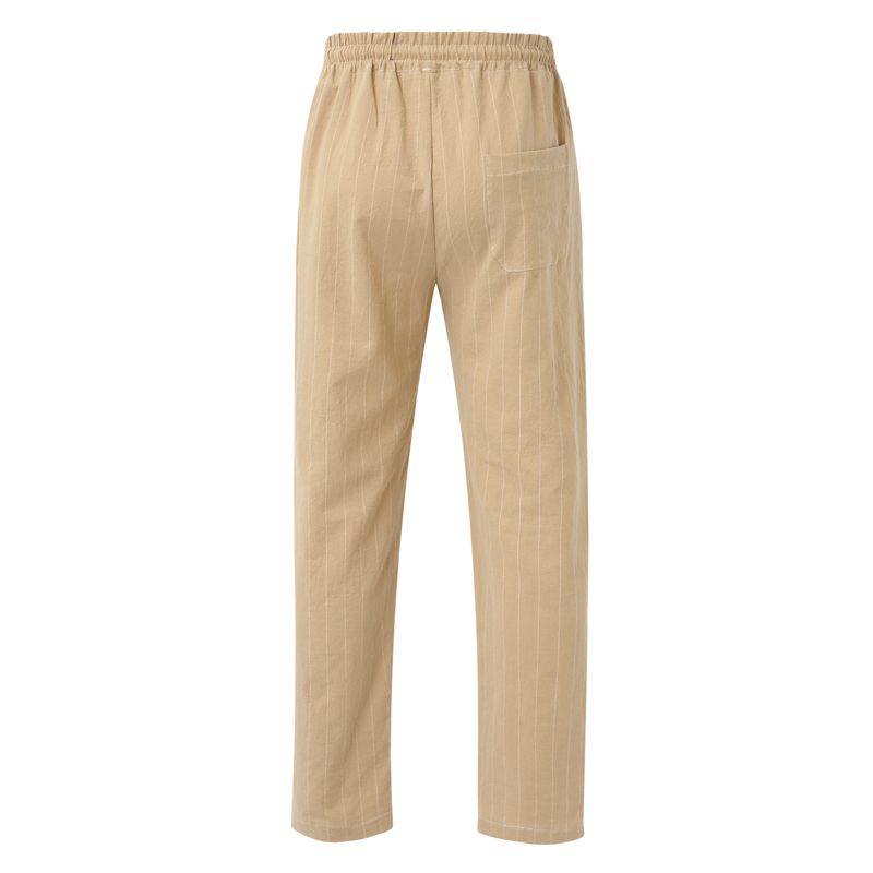 Nuovi pantaloni da uomo a righe verticali con coulisse elastica in vita in cotone e lino pantaloni casual da spiaggia_voghion.com