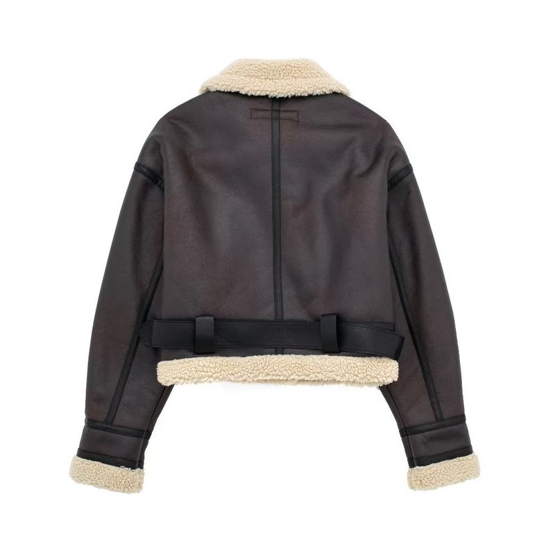 Women's New Double-sided Short Jacket Winter Motorcycle Style Fur One-piece Warm Jacket_voghion.com