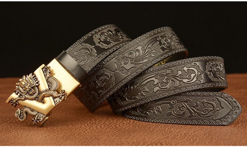 Rindsleder-Gürtel für Herren, Drache, Retro-Automatikschnalle, echtes Leder, geschnitzt, für Herren, lässige Jeans, Marken von Ceinture Designer_voghion.com