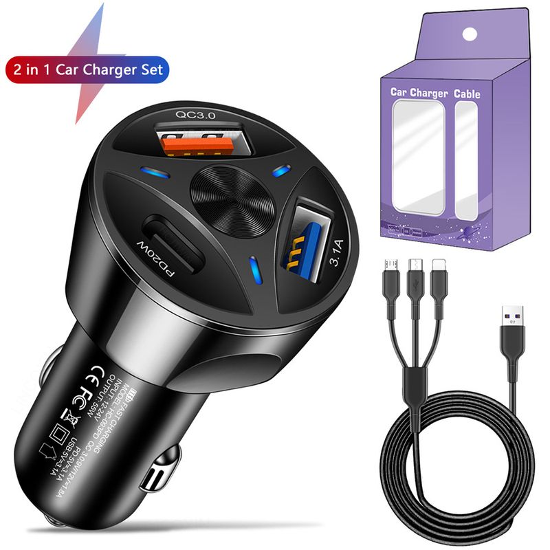 Music Festival Set of one to three QC3.0USB+20WType-c flash multi port car fast charging head cigarette lighter_voghion.com