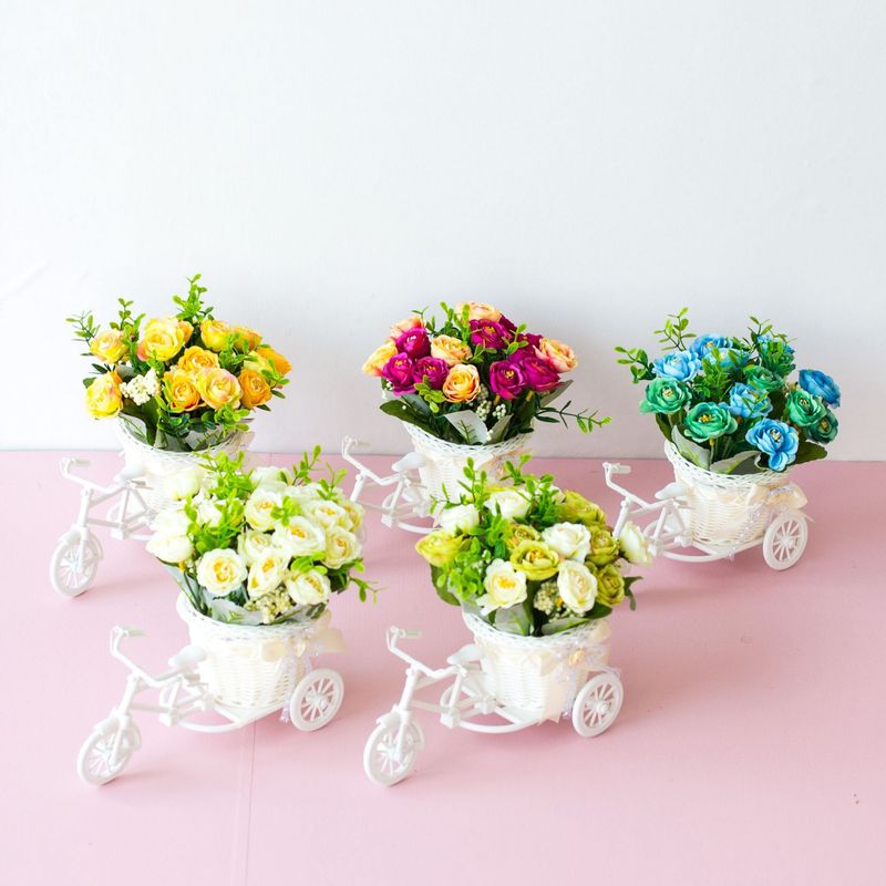Artificial flowers, artificial flowers, decorative silk flowers, artificial potted plants, ornaments, bicycle potted plants, bow colors are random_voghion.com