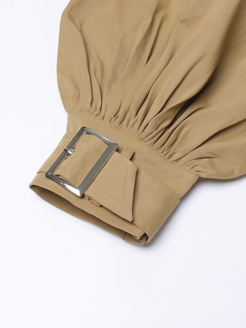 Women's Clothing Temperament commuting style mid length windbreaker lapel long sleeve ruffle stitching slim fit over the knee coat_voghion.com