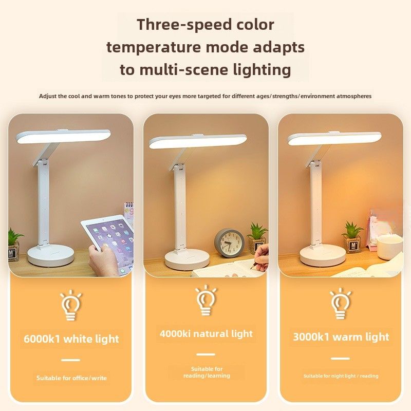 Lampada da tavolo per studenti, dormitorio, lettura, protezione degli occhi, grande testa, controllo touch, plug-in, lampada da comodino pieghevole a doppio scopo_voghion.com