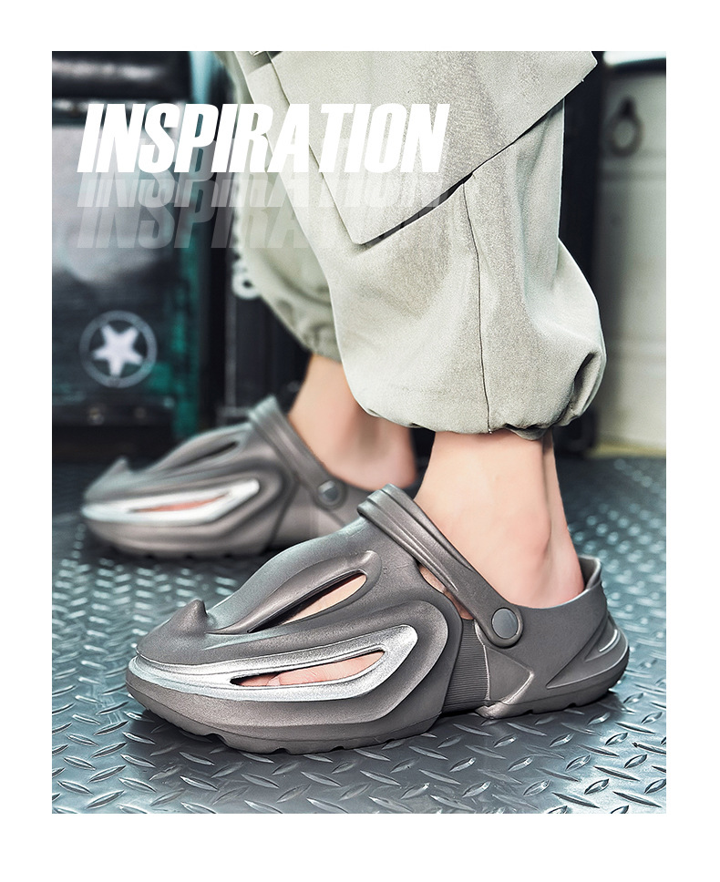Trou de chaussures avec requin à bec une sensation de marcher sur les excréments, chaussures d'été de plage à semelles souples pour hommes augmentant la hauteur,_voghion.com