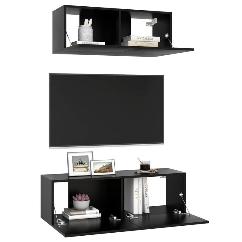 2-tlg. TV-Schrank-Set Schwarz Holzwerkstoff_voghion.com