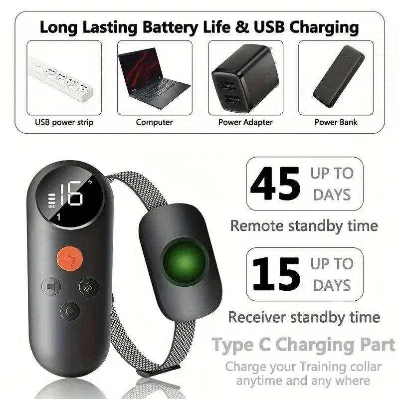 Electric Dog Training Collar With Remote Control, Color Screen, Vibration Warning, Bark Stopper, Waterproof And Rechargeable Pet Supplies_voghion.com