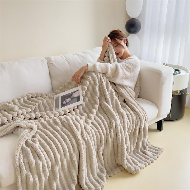 Coperta in pile di pelo di coniglio a doppio strato, ultra morbida e spessa, reversibile, per divano, pisolino, viaggio, coperta regalo di lusso in pile di corallo._voghion.com