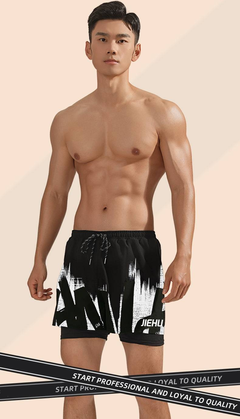 Doppellagige, lockere und schnelltrocknende Badehose und Shorts für Herren, große, flache Strandhose für Herren_voghion.com