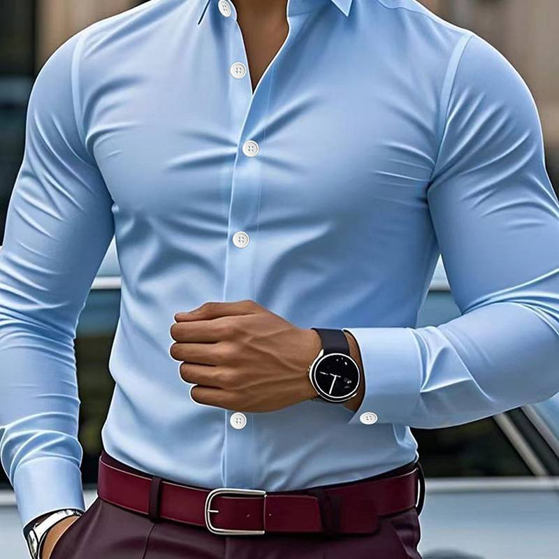 Camicia da uomo a maniche lunghe, elegante e slim fit, elasticizzata_voghion.com