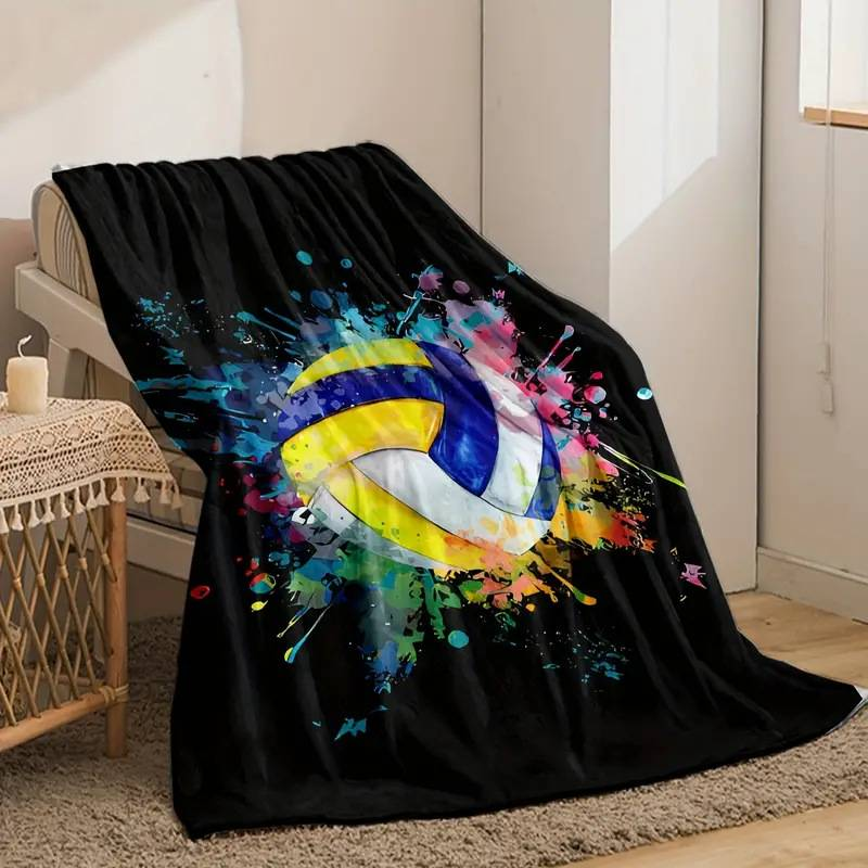 Coperta di flanella con tema palla, coperta decorativa per divano, camera da letto, coperta portatile per la pausa pranzo_voghion.com