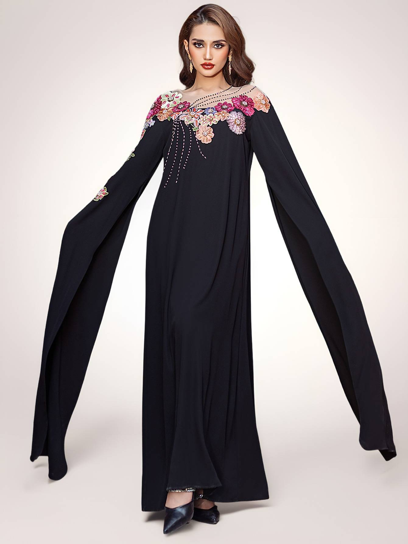 Abito da donna musulmana, leggero, di lusso, con applicazioni ricamate e perline, abito da donna Abaya, abiti da donna in Medio Oriente_voghion.com