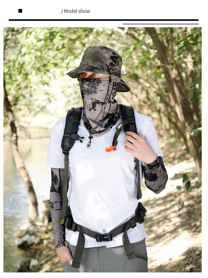 Outdoor Sun Protection Set - UPF 50+ Cooling Bucket Hat With Neck Cover & Arm Sleeves, Lightweight & Breathable For Hiking, Travel_voghion.com