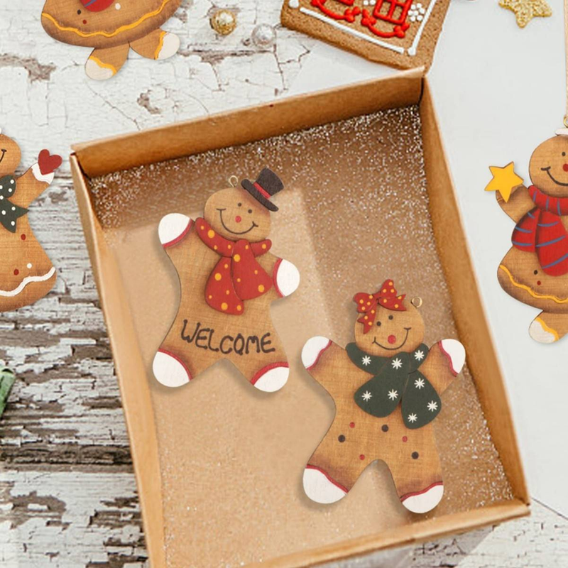 Ciondolo piccolo a forma di omino di pan di zenzero in legno retrò natalizio, ciondolo decorativo per albero di Natale, decorazione natalizia a forma di omino di biscotto_voghion.com