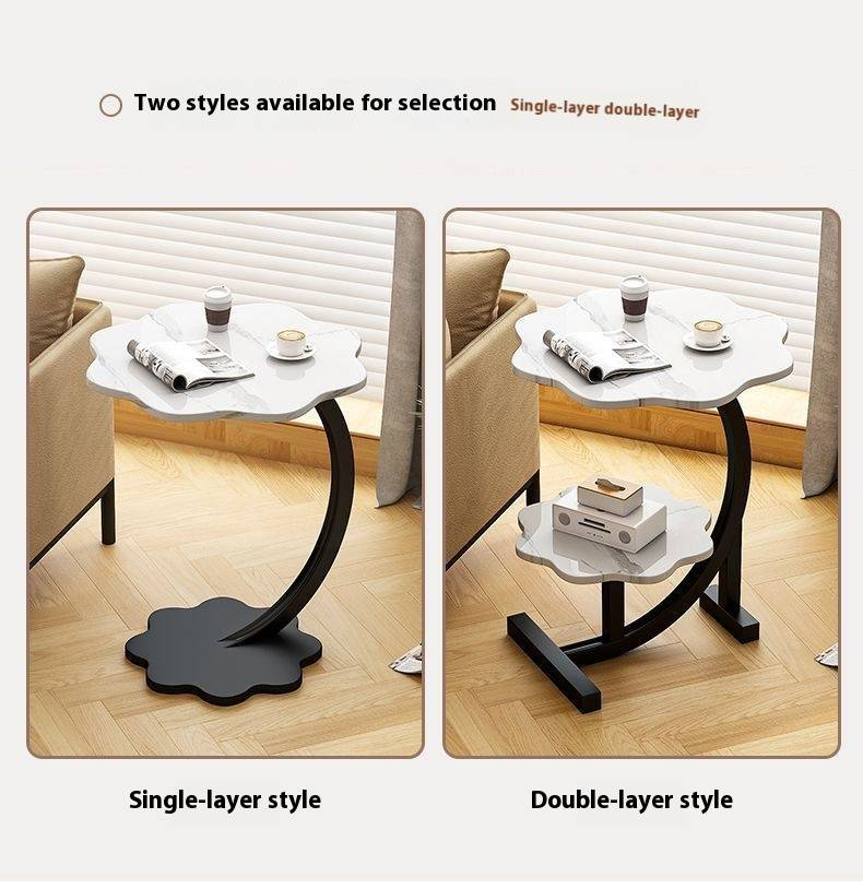 Cloud Nightstand - Slim Bedside Table With Marble & Wood Top, Space-Saving End Table For Bedroom/Living Room, Multi-Tier Storage Shelf In Black Frame_voghion.com