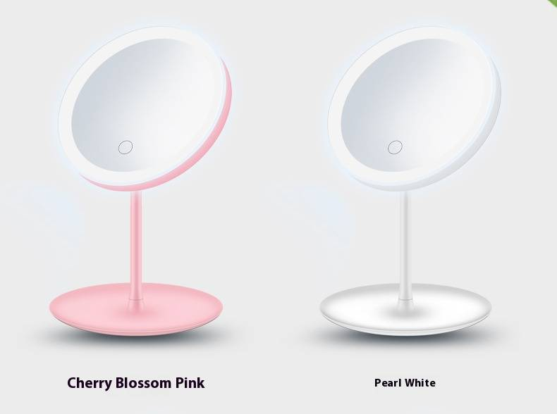 LED-Kosmetikspiegel mit 3-farbiger Beleuchtung und Vergrößerung – Tragbarer Schminkspiegel für Zuhause und unterwegs (Weiß/Rosa, Kunststoffrahmen, silberner Spiegel)_voghion.com