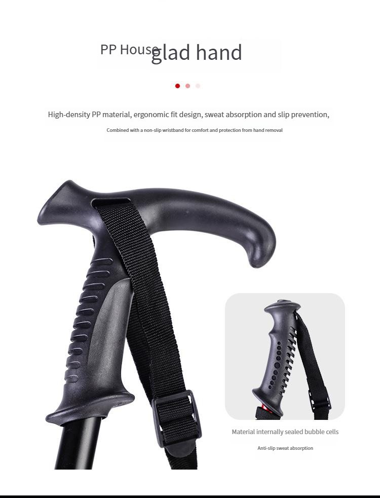 Genuine Jungle Leopard Trekking Pole Three Section Four Section Straight Handle Curved Handle Aluminum Alloy Trekking Pole T Handle Cane Hiking Stick_voghion.com