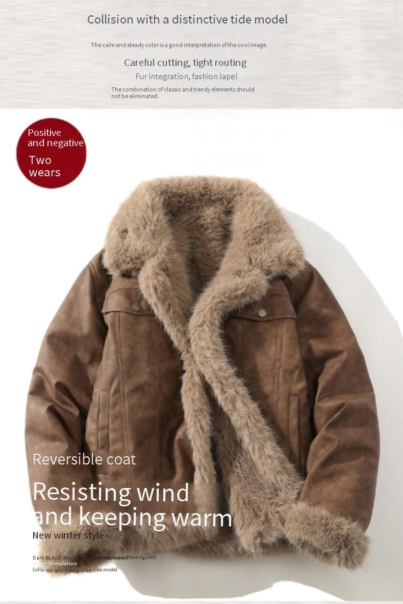 Giacca reversibile in pelliccia sintetica – Cappotto invernale oversize con collo a tacca (taglie dalla M alla 5XL, caffè e grigio)_voghion.com