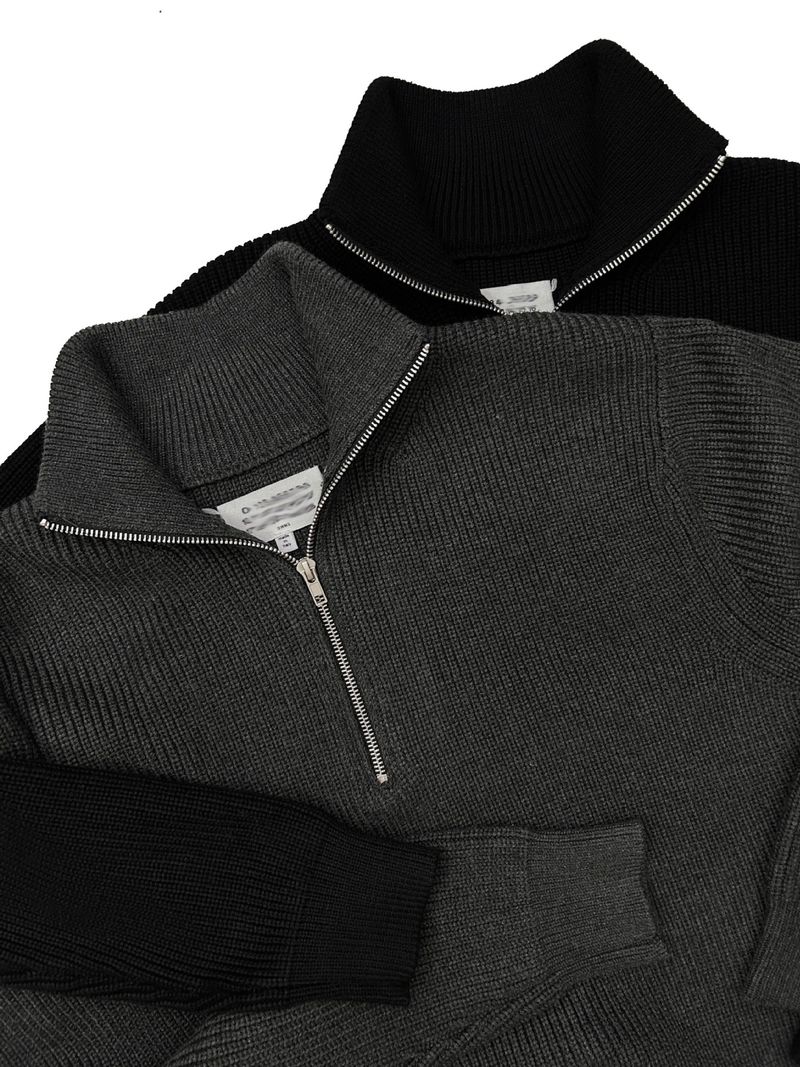 Unisex Quarter-Zip High Neck Wool-Blend Sweater – Slim Fit Minimalist Pullover (M-XL)_voghion.com