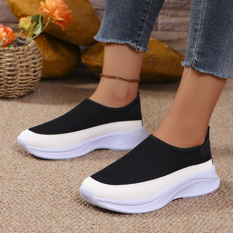 Kadınlar İçin Nefes Alabilen Örgü Fileli Slip-On Loafer'lar Kalın Platform Tabanlı - Geniş Ayaklar İçin Rahat Günlük Ayakkabılar (Beyaz/Siyah, 36-43 Numaralar)_voghion.com