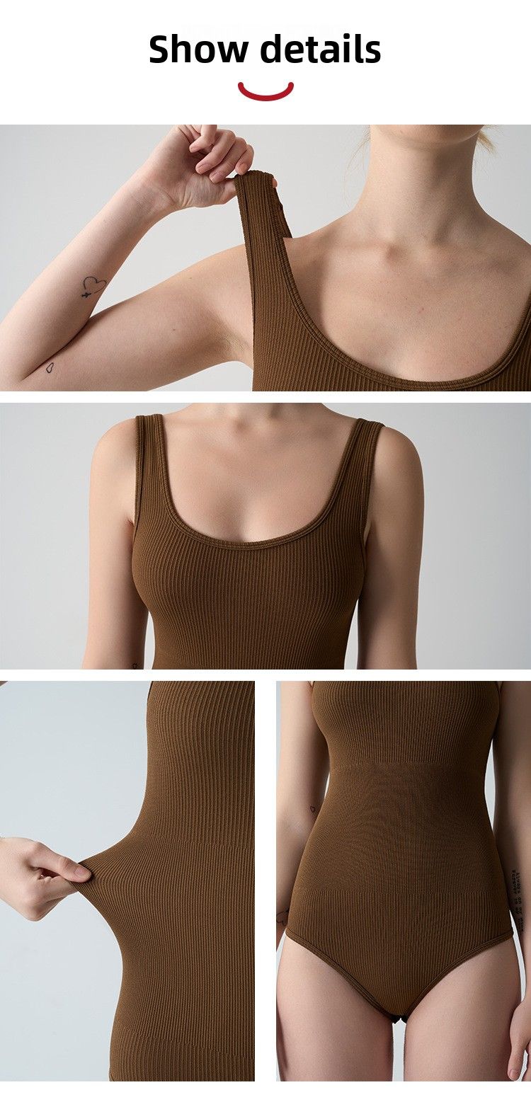 SKIMS Same Style BODYSUIT U-Neck Barely There Breathable Tummy Control Hip Lift Ribbed Triangle High Elastic_voghion.com