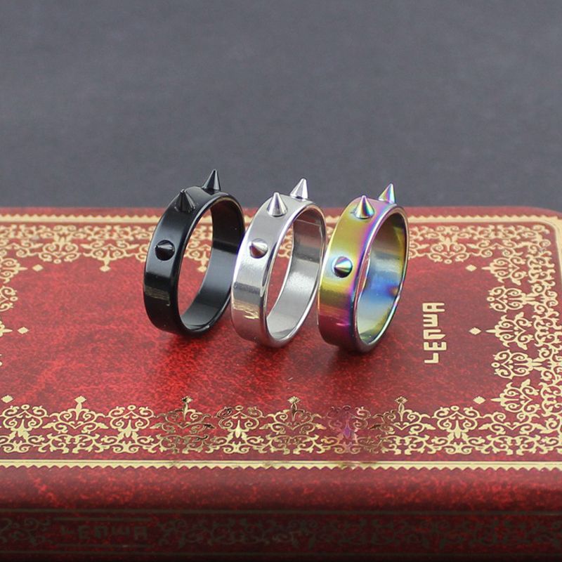 Klaar Voorraad Staal Spiked Rivet Kegel Zelfverdediging Spijker Gebarsten Ringen Doornkop Mannen Vrouwen Punk Stijl Ring Halloween Cadeau Accessoire_voghion.com
