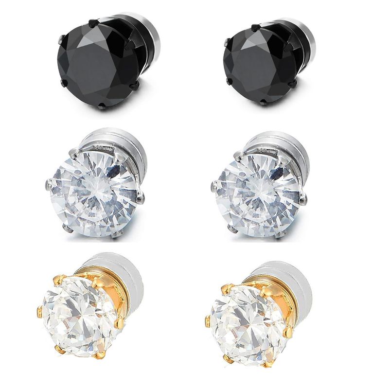 Orecchini alla moda senza orecchio in zircone, magneti in acciaio inossidabile, orecchini a clip in zircone a sei griffe, orecchini da uomo e da donna_voghion.com