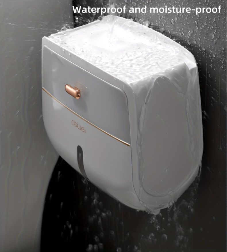 Porta carta igienica impermeabile a doppio strato, senza fori, da parete, grande capacità, moderno, nero, decorazione per bagno134_voghion.com