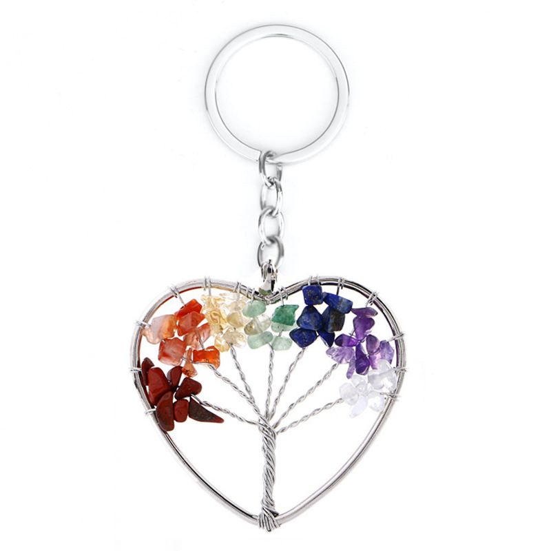 7 Color Stone Natural Crystal Gravel Tree Of Life Keychain Pendant Fortune Tree Keychain Pendant_voghion.com