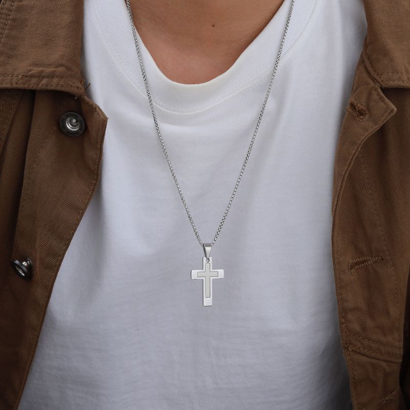 Collana con ciondolo a croce da uomo, in acciaio, accessori moda_voghion.com