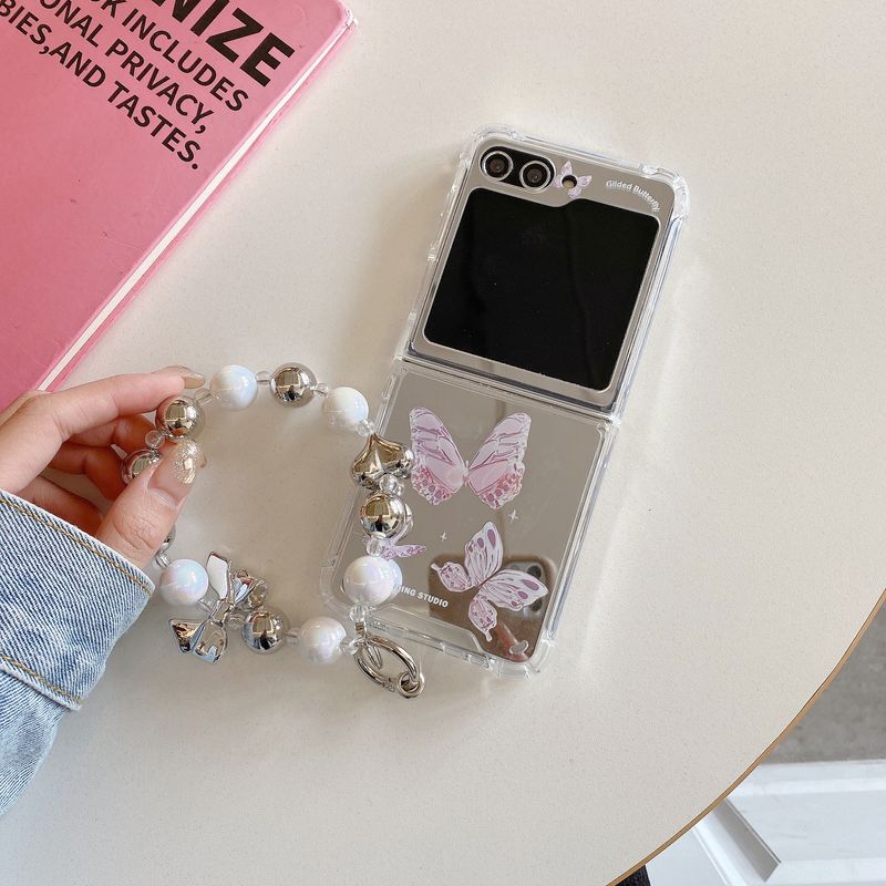 Mirror Blue Butterfly for Samsung ZFlip 5 phone case ZFlip 4/3 fold folding screen protector cover Japan and South Korea_voghion.com