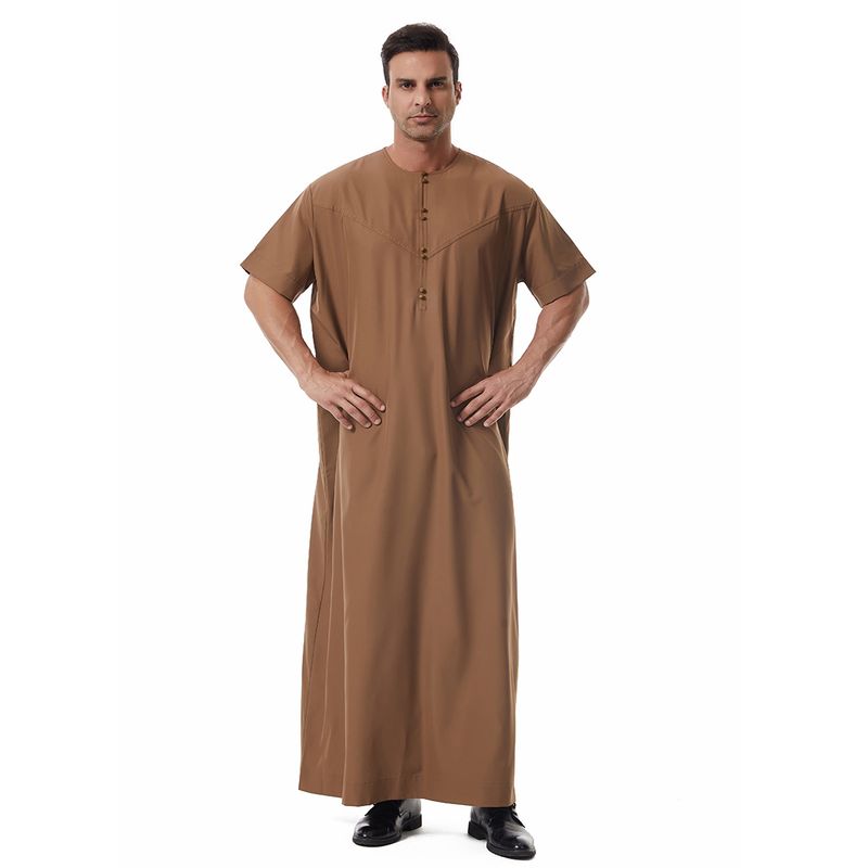 Herrenbekleidung Robe Kurzarm Langes Hemd Nationalität Kleidung_voghion.com