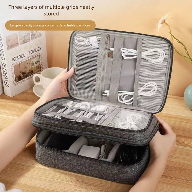 Organizador de cabos Tech - Bolsa à prova d'água para 4 carregadores portáteis + cabos, compatível com TSA, essencial para viagens na UE_voghion.com