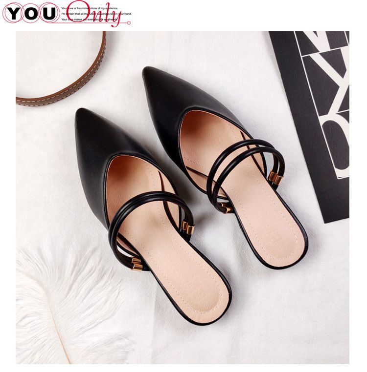 Estate Baotou Half Cool Tuo Testa a punta da donna Fondo piatto Due Indossa Esterno Indossa Lazy No Back Heels Muller Large_voghion.com